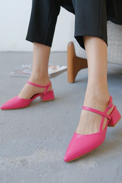 MODAADAM Kadın Franco Kısa Topuklu Ayakkabı - Fuşya Deri