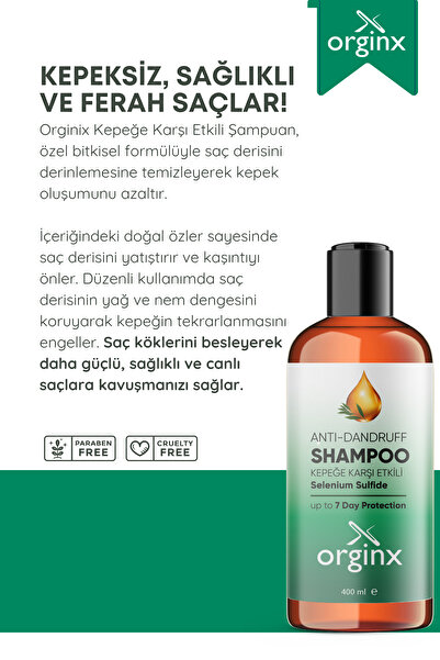 Orginx Kepeğe Kaşıntıya Karşı Etkili Onarıcı Besleyici Bakım Şampuanı 400ml