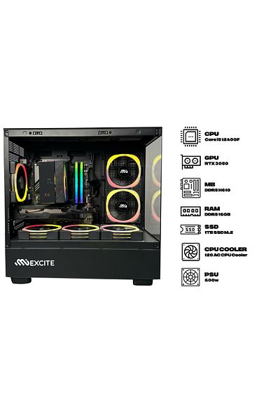 MIEXCITE كمبيوتر ألعاب G6MATX ECO Core i5 12400F RTX 3050 H610 MB DDR5 16GB 1TB 120 AC أسود