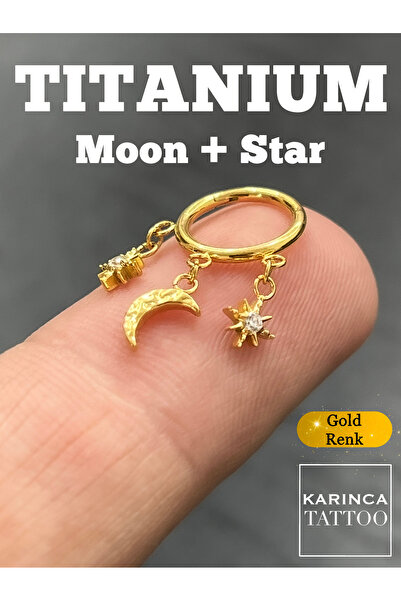 Karınca Piercing Premium Moon Star Yıldız Titanyum Piercing Klipsli Halka Tragus Kulak Nipple Burun Septum Helix Küpe