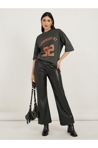 Styli Slogan Print Dropped Shoulder Oversized T-Shirt