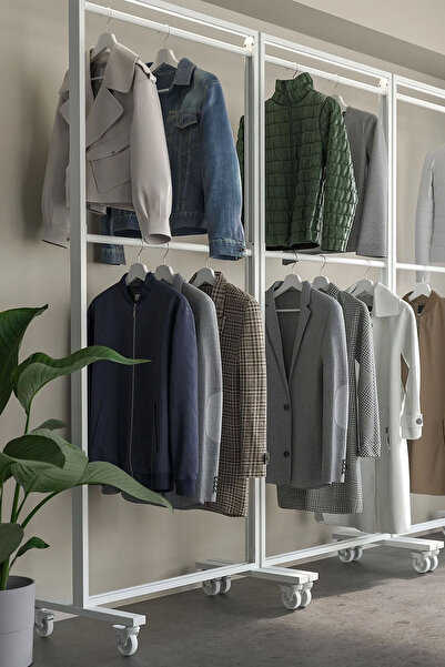 Binbirreyon Profesyonel Çift Katlı Askılı Konfeksiyon Askısı Tekerlekli 85x20...