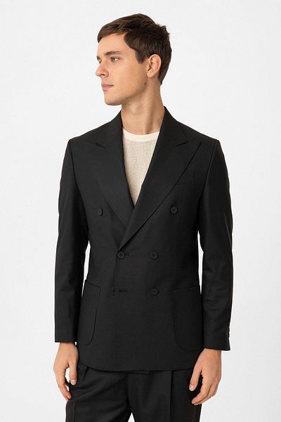 Antioch Black Double Breasted Closure Italian Cut Men's Suit