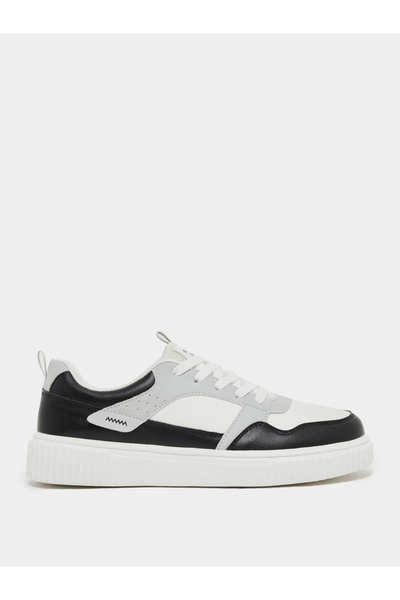 Styli Color Black Platform Sole Lace Up Sneakers
