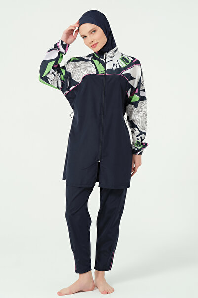 ALFASA Lian Bristle Piping Λεπτομερές ύφασμα αλεξίπτωτου Πλήρως καλυμμένο Hijab Μαγιό Navy Blue - 25289-25