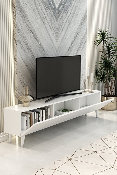 izcodesign Model Vera 180 cm Beyaz 3 Kapaklı TV Ünitesi – Modern TV Sehpası | Televizyon Konsolu