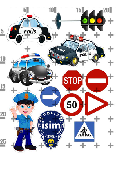 Lyroni Yenilebilir Şeker Kağıt Polis Temalı Pasta Süsleme