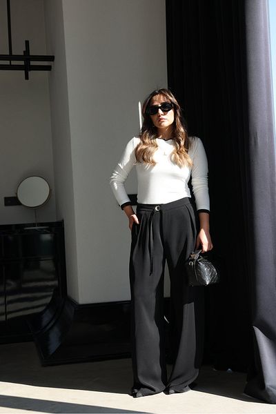 Özge Özgenç Double Pleated Palazzo Trousers with Tie Waist