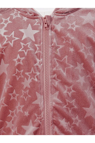 Styli Star Pattern Zipper Front Velvet Hoodie & Flare Hem Pant Set