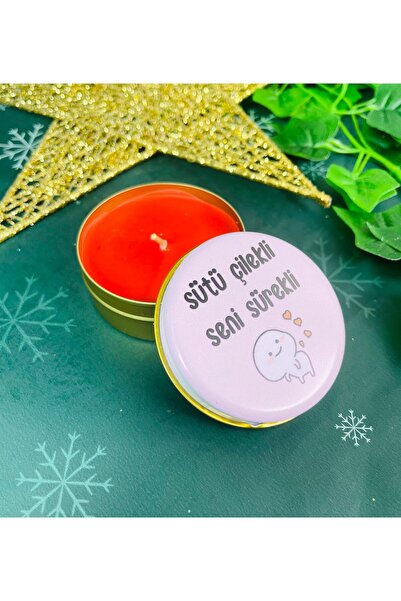 Gift Moda Sütü Çilekli Seni Sürekli Tasarımlı Kokulu Teneke Mum