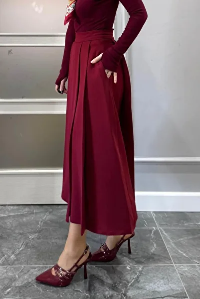Banu Angay Pleated Detailed Flared Skirt Claret Red