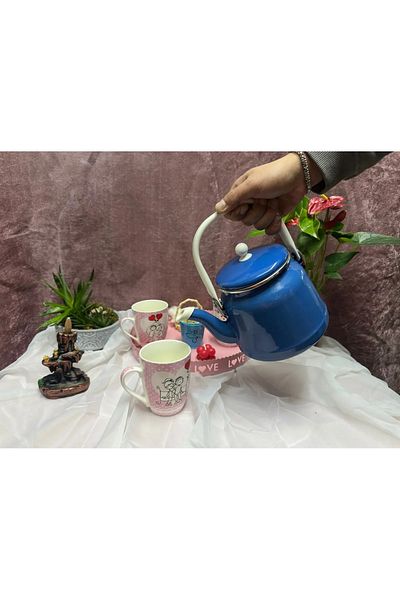 FAYA HOME Flame Enamel - Blue Teapot Zinc Herb, 1.5 Liter Single Pot