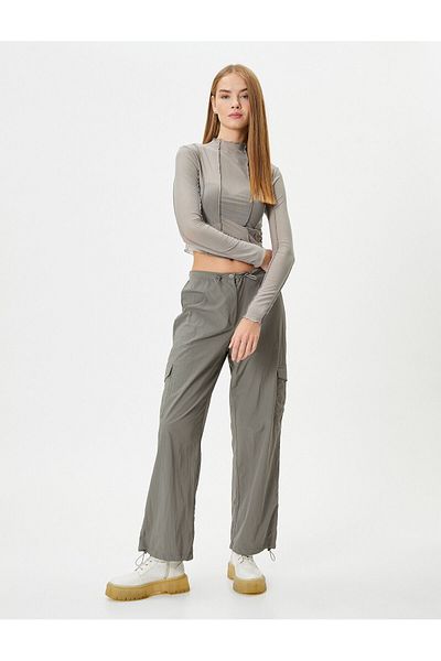 Koton Tulle Blouse Long Sleeve Ribbed High Collar Slim Fit