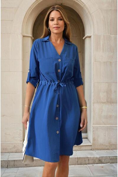 Pasaklı Giyim Жіноча сукня з довгими рукавами, поясом на талії та кишенями на ґудзиках 3411300