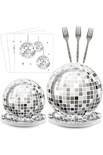 COOYA 96 Pieces Disco Plates and Napkins Set, 70s Disco Ball Party Supplies