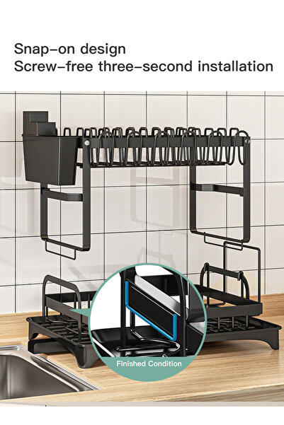 sharpdo Large Capacity Kitchen Double Layer Dish Storage Rack with Cutlery Rack and Draining Board Tray