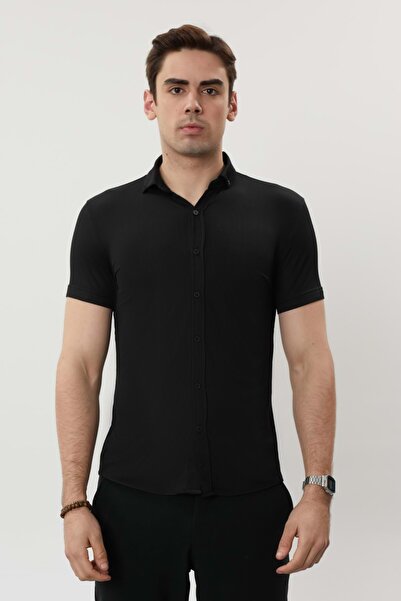 COONLESS ERKEK ÇOK LİKRALI KISA KOL GÖMLEK Siyah