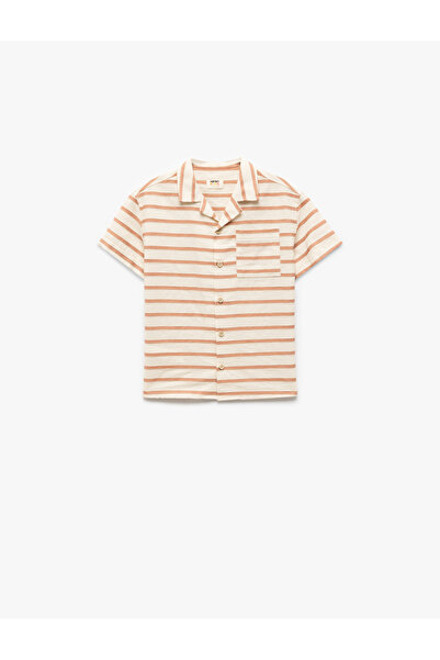 Koton Short Sleeve Pocket Detailed Cotton Striped Shirt