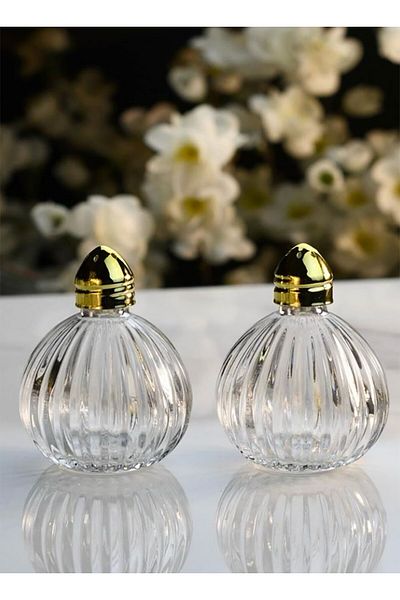Wow Home Gold Detail Glass Round Origami Salt and Pepper Shakers Set