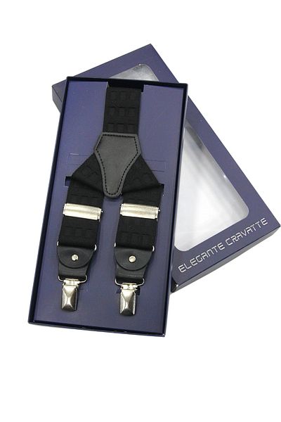 Elegante Cravatte Μαύρο Χρώμα Καρό Μοτίβο Πολυτελές Παντελόνι Salopet
