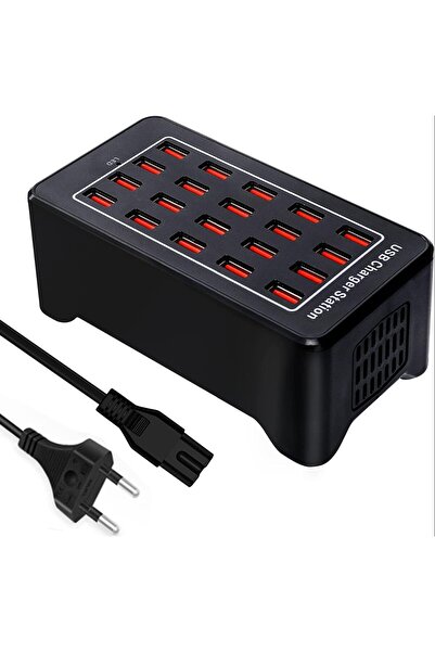 qasul 100W  20 Portlu Çok Fonksiyonlu Masaüstü Akıllı USB Şarj İstasyonu