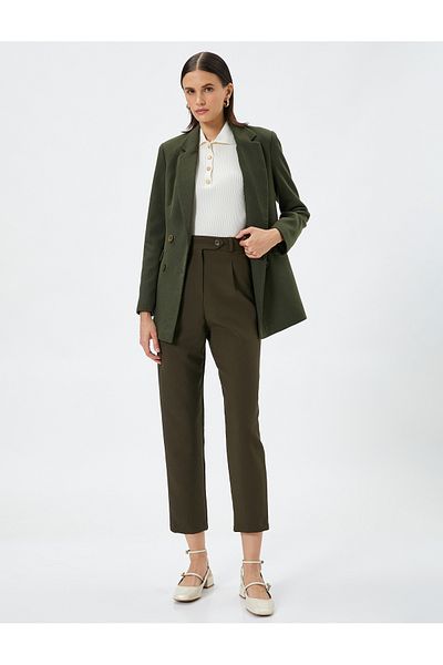 Koton High Waist and Button Detailed Fabric Trousers
