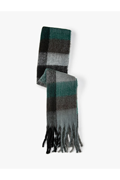 Koton Eșarfă lungă în carouri cu ciucuri Textură moale