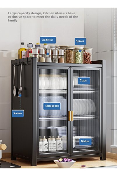 sharpdo Home Kitchen Dish Storage Cabinet With 4 Storage Hooks