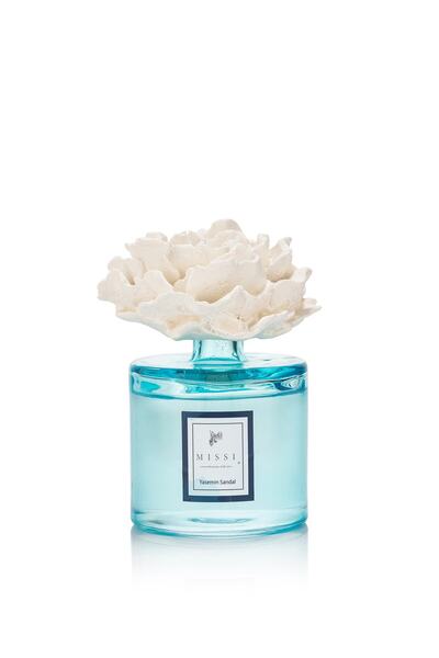 Missi 500 ml Mavi Silindir Şişe Gül Taşlı Yasemin Sandal Oda Kokusu