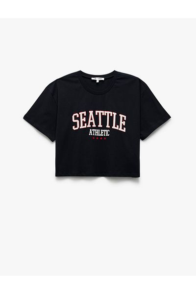 Koton Tricou crop oversize cu mânecă scurtă cu decolteu