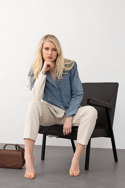 Olcay Set jachetă albastru-albă, blugi și pantaloni garniți 9269-TK