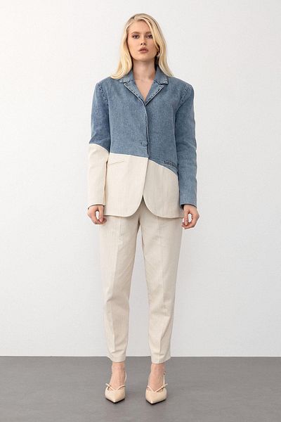 Olcay Set jachetă albastru-albă, blugi și pantaloni garniți 9269-TK