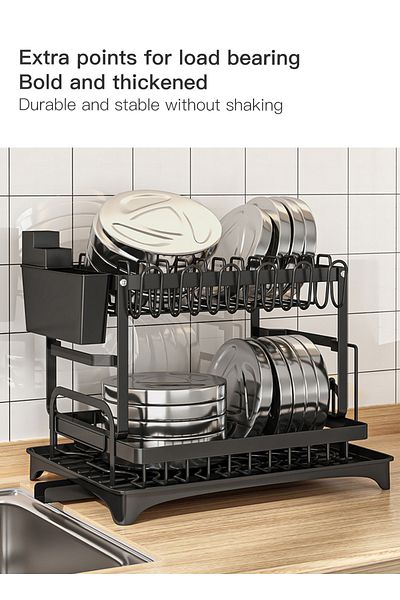 sharpdo Large Capacity Kitchen Double Layer Dish Storage Rack with Cutlery Rack and Draining Board Tray