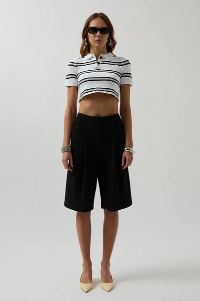 lovebox Tricou crop pentru femei de culoare dublă cu gât polo sezon nou 52217048