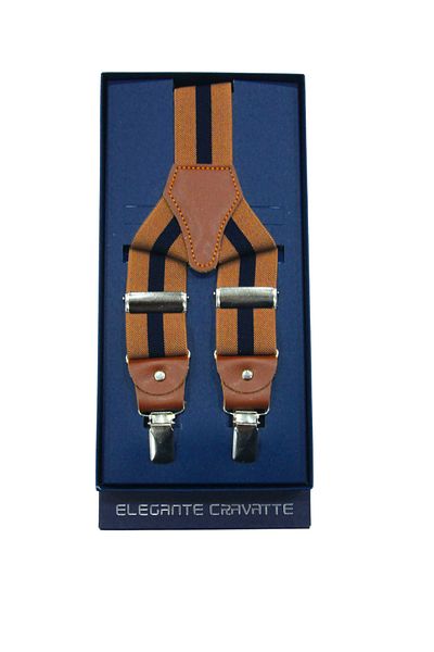 Elegante Cravatte Καφέ Χρώμα Navy Blue ριγέ Πολυτελές λουράκι παντελονιού Salopet