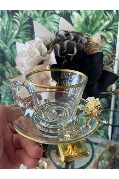 Paşabahçe PAŞABAHÇE Vela Cup Set 12 Pieces 6-Person with BUTTERFLY and STARDS Gift Dowry Holder