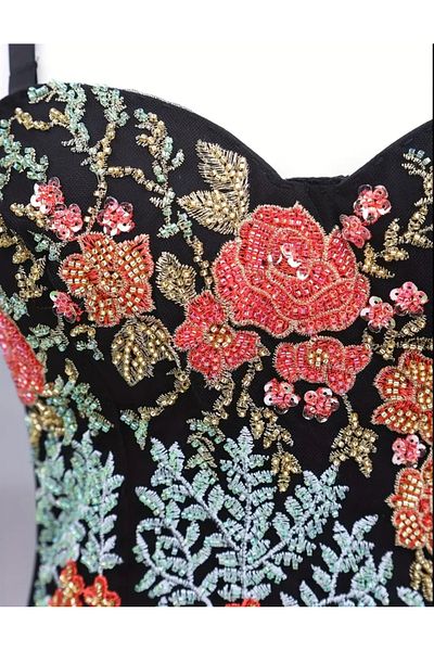 Store Embroidered Floral Patterned Strappy Bustier - Black (Size S)
