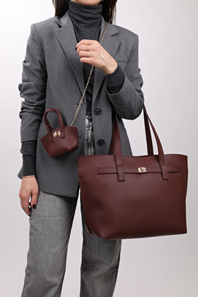 NOTHING Burgundy Hand and Shoulder Bag Bella with Chain Mini Bag - Detailed with Charm (Large Size)