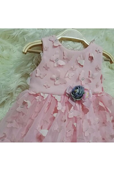 ÖZLEM BEBE Kelebekli Pembe Gelinlik-Pembe - 9 AY