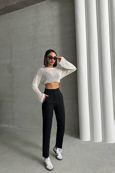 Neşeli Butik Women Black High Waist Cloth Pants Nbg062