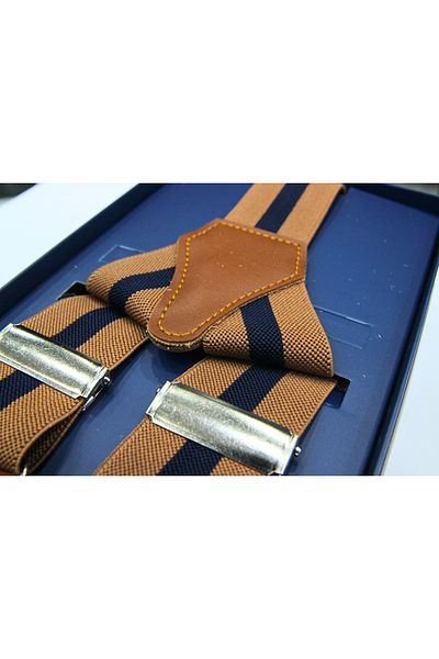Elegante Cravatte Καφέ Χρώμα Navy Blue ριγέ Πολυτελές λουράκι παντελονιού Salopet