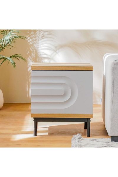 Danube Home Delmar End Table with 1 Door Storage  L48xW40xH55cm - Natural/Grey