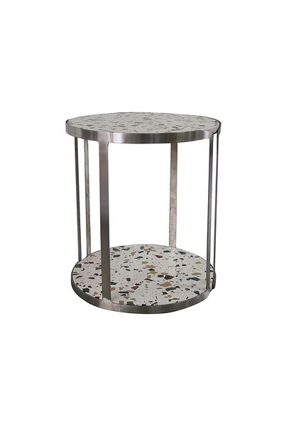 Danube Home Venveto Round End Table  L50xW50xH55cm - Silver/White Pattern