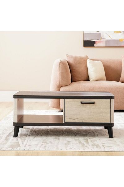 Danube Home Kirwin Centre Table with Drawer  L100xW55xH41.5cm - Grey Oak/Black