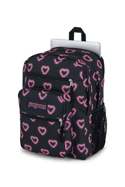Jansport Kids black backpack with JanSport Big Student Happy Hearts print