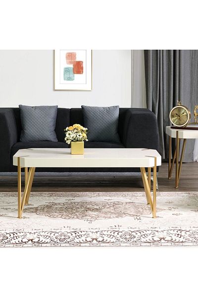 Danube Home طاولة قهوة Elvie L110xW59xH46 سم - أبيض/ذهبي