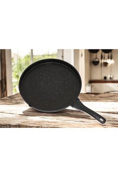 COOKCASE 34cm Gray Granite Cast Pancake Pan - 3cm Depth