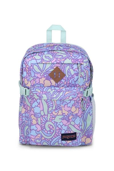 Jansport Purple backpack with JanSport Main Campus print