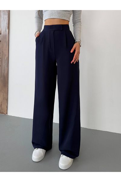 BİKELİFE Damenhose aus Palazzo-Stoff mit hoher Taille und Klettverschluss