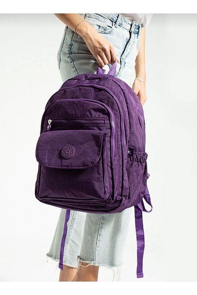 GP GUES POLO Purple Crinkle Fabric - Water Resistant Large Size Backpack/Laptop School Bag